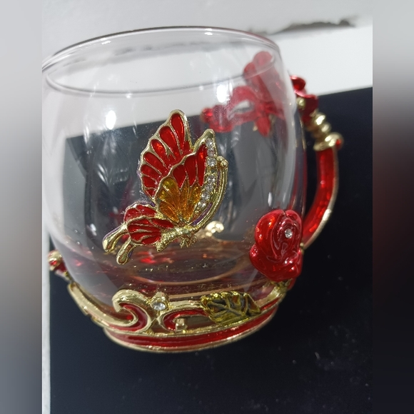 Butterfly Rose Enamel Glass Mug With Spoon Set Valentine's Day - Picture 11 of 15